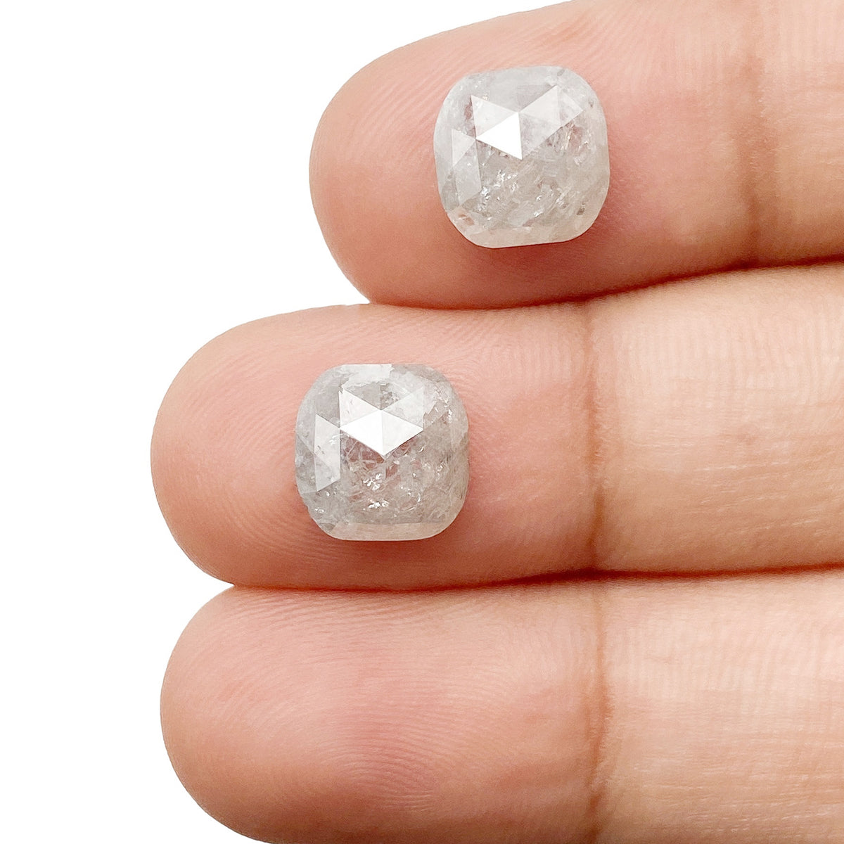 4.49cttw | Salt & Pepper Cushion Shape Rose Cut Diamond Matched Pair - Modern Rustic Diamond