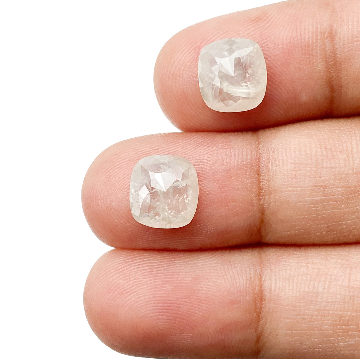 4.49cttw | Salt & Pepper Cushion Shape Rose Cut Diamond Matched Pair - Modern Rustic Diamond