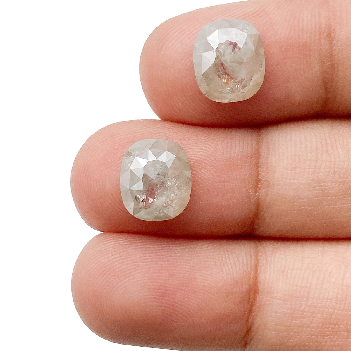 4.60cttw | Salt & Pepper Cushion Shape Rose Cut Diamond Matched Pair - Modern Rustic Diamond