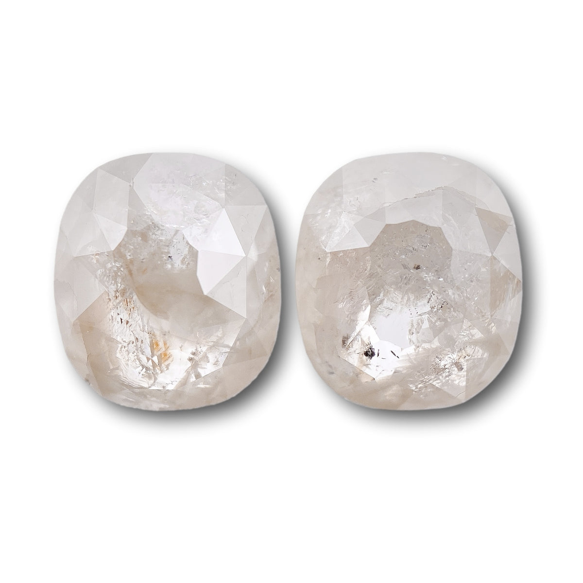 4.60cttw | Salt & Pepper Cushion Shape Rose Cut Diamond Matched Pair - Modern Rustic Diamond