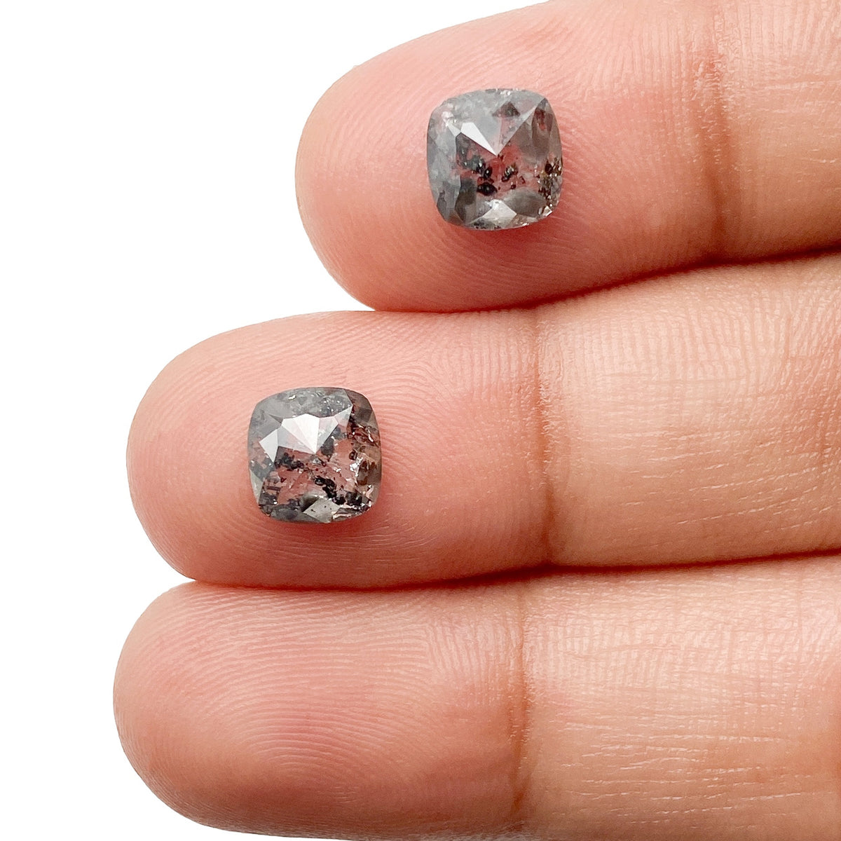 4.66cttw | Rustic  Cushion Shape Rose Cut Diamond Matched Pair - Modern Rustic Diamond