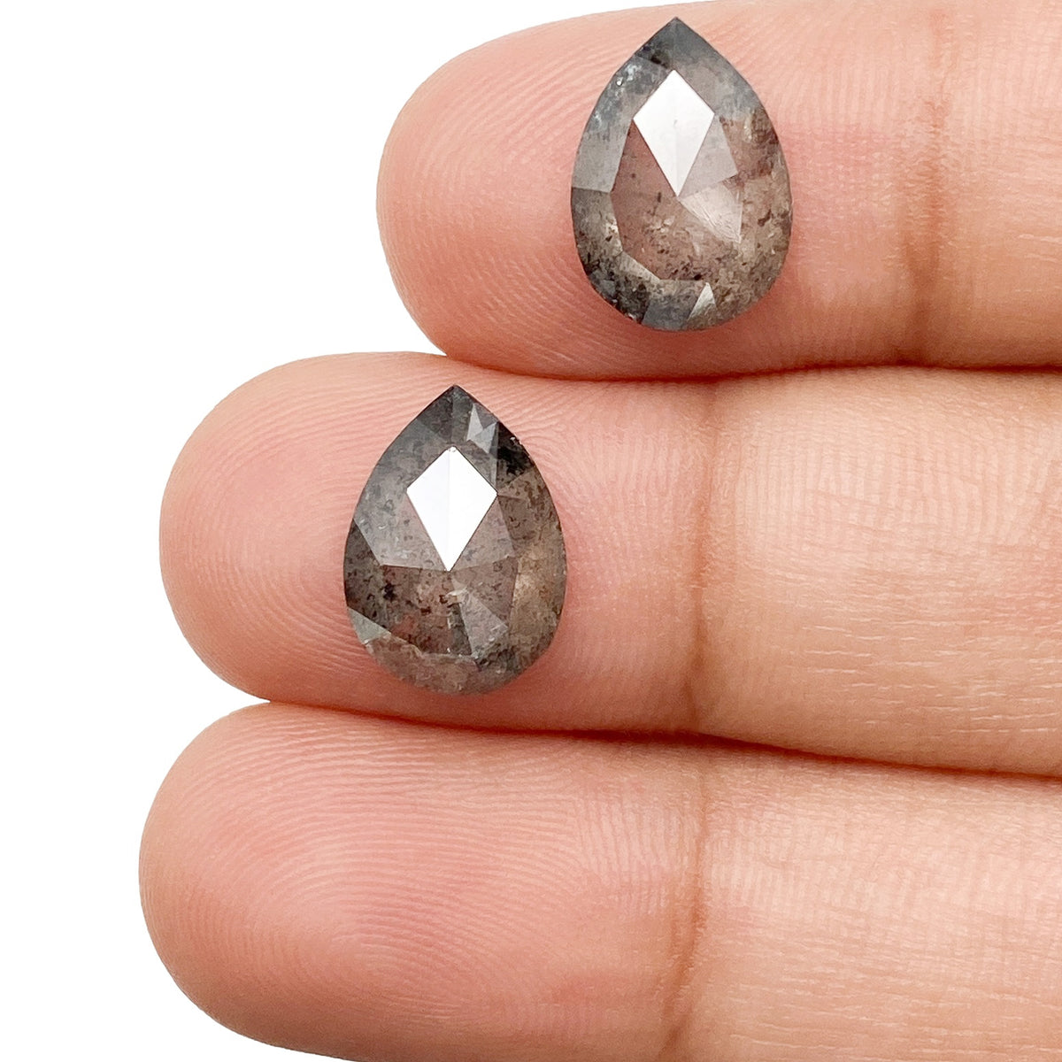 4.68cttw | Rustic Pear Shape Rose Cut Diamond Matched Pair - Modern Rustic Diamond