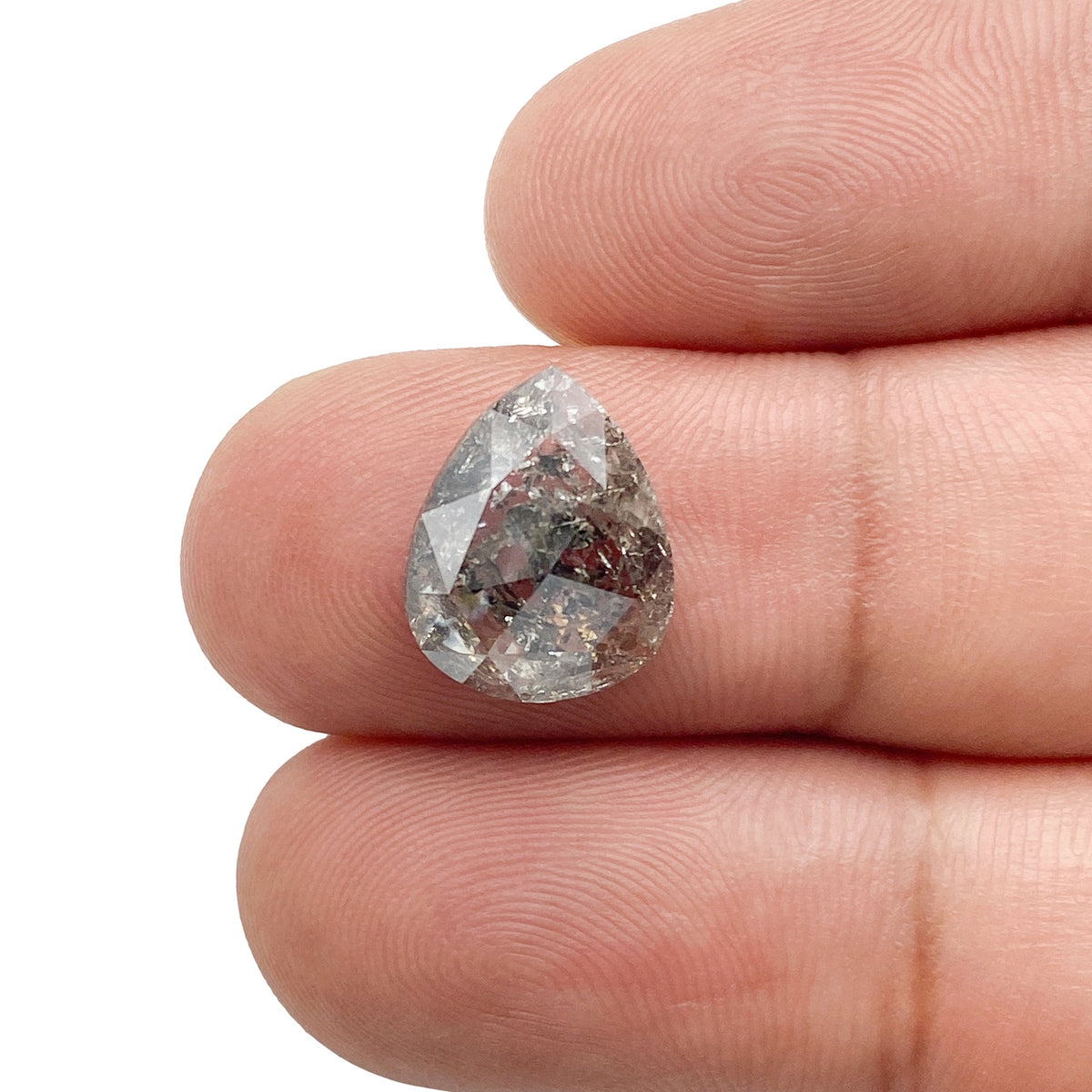 4.70ct | Salt & Pepper Pear Shape Rose Cut Diamond - Modern Rustic Diamond