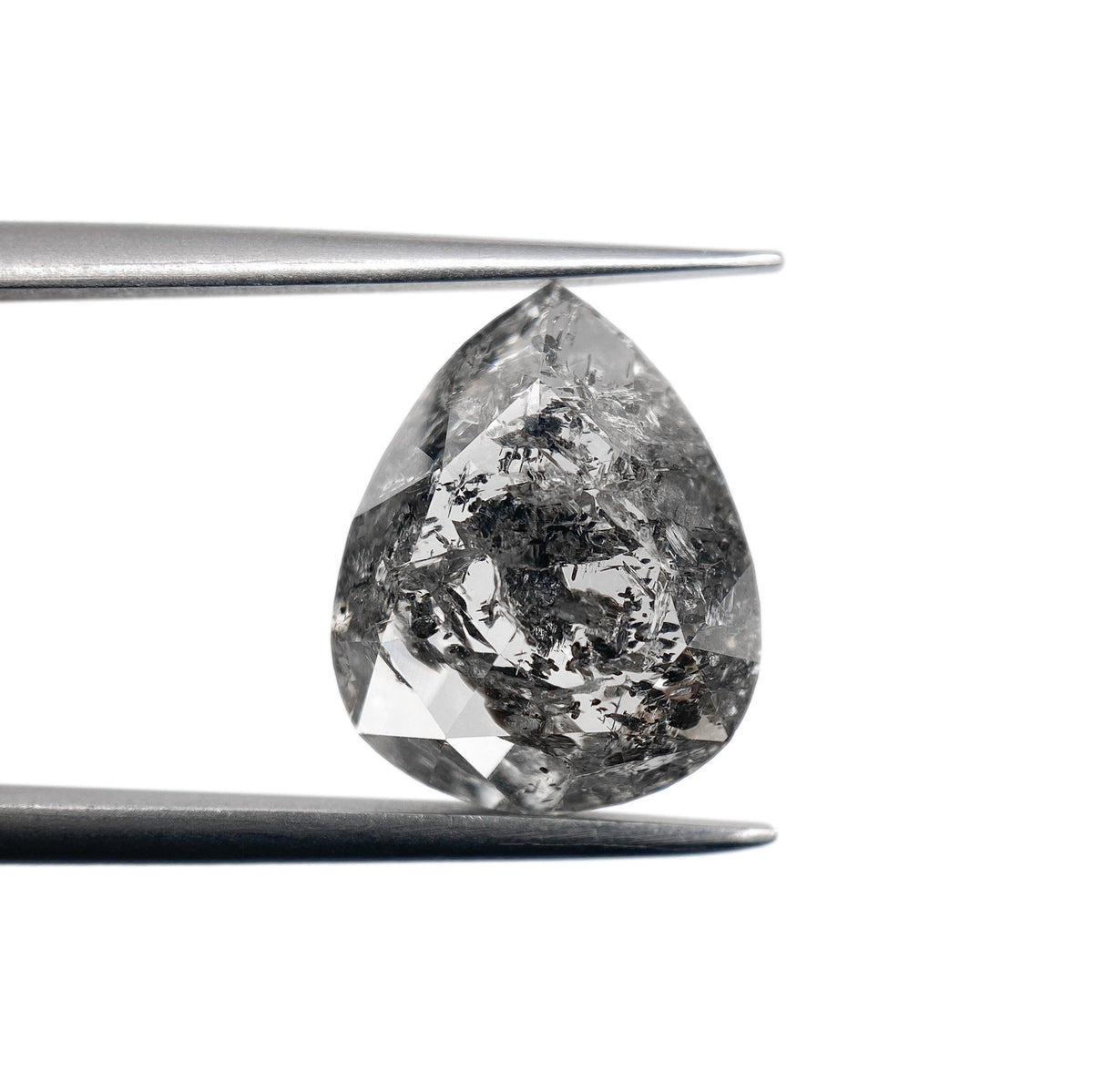 4.70ct | Salt & Pepper Pear Shape Rose Cut Diamond - Modern Rustic Diamond