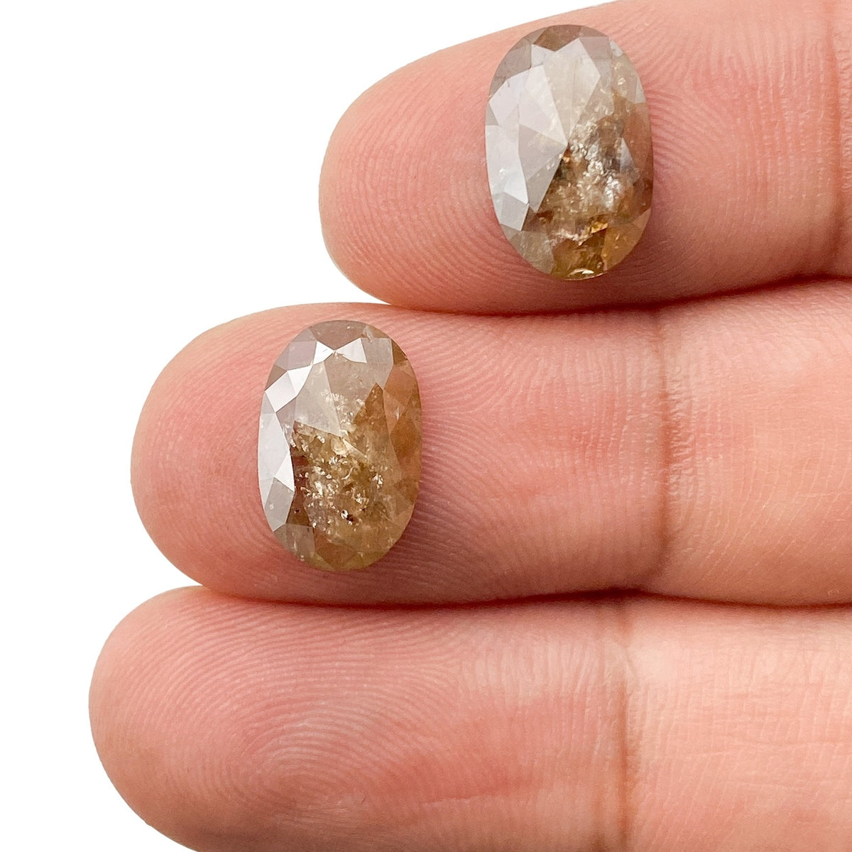 4.78cttw | Salt & Pepper Oval Shape Rose Cut Diamond Matched Pair - Modern Rustic Diamond