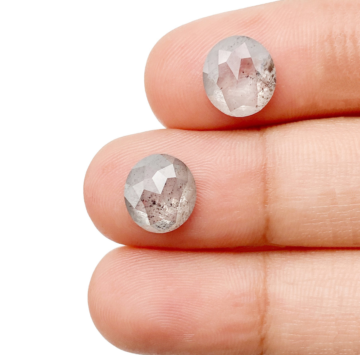 4.85cttw | Salt & Pepper Oval Shape Rose Cut Diamond Matched Pair - Modern Rustic Diamond