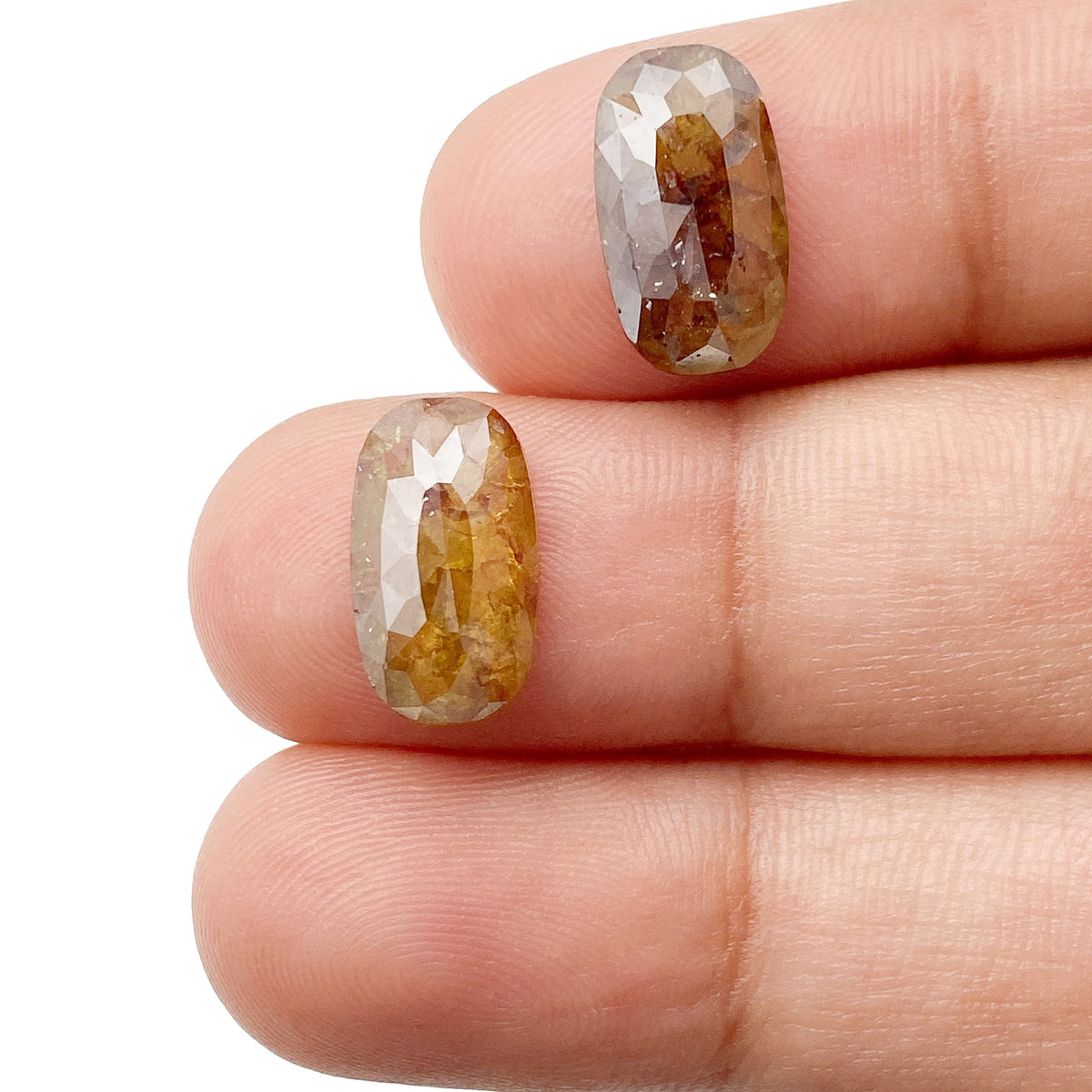 4.88cttw | Salt & Pepper Oval Shape Rose Cut Diamond Matched Pair - Modern Rustic Diamond
