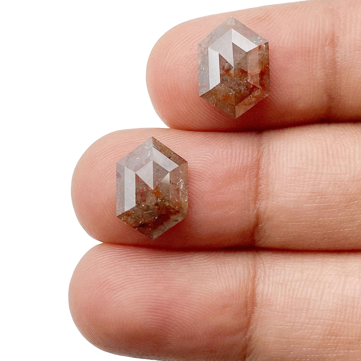 4.88cttw | Salt & Pepper Hexagon Shape Rose Cut Diamond Matched Pair - Modern Rustic Diamond