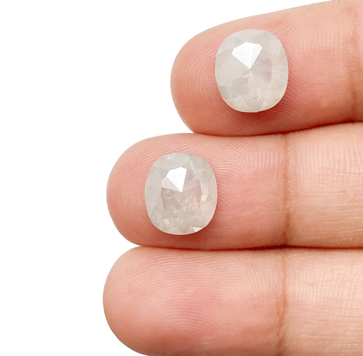 4.88cttw | Salt & Pepper Cushion Shape Rose Cut Diamond Matched Pair - Modern Rustic Diamond
