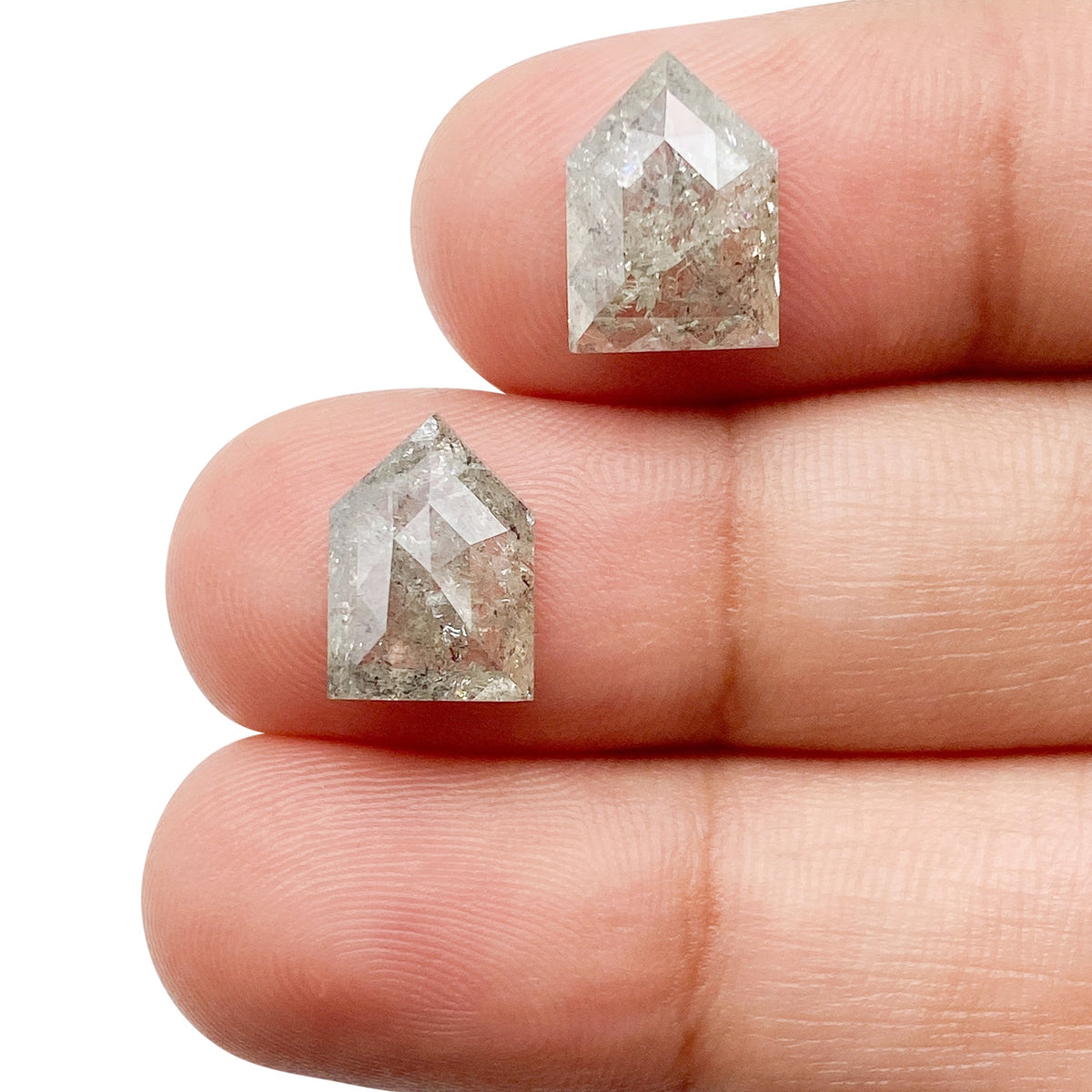 4.90cttw | Salt & Pepper Shield Shape Rose Cut Diamond Matched Pair - Modern Rustic Diamond