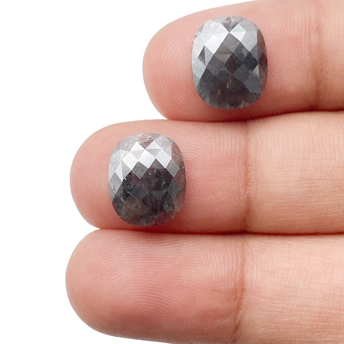 4.92cttw | Salt & Pepper Cushion Shape Rose Cut Diamond Matched Pair - Modern Rustic Diamond