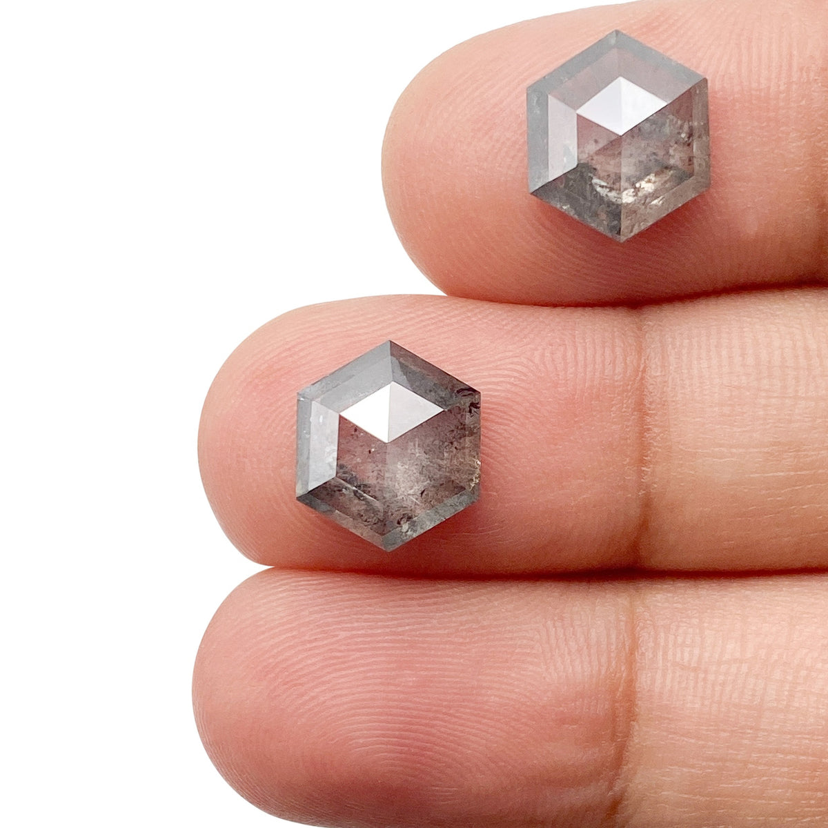4.95cttw | Salt & Pepper Hexagon Shape Rose Cut Diamond Matched Pair - Modern Rustic Diamond