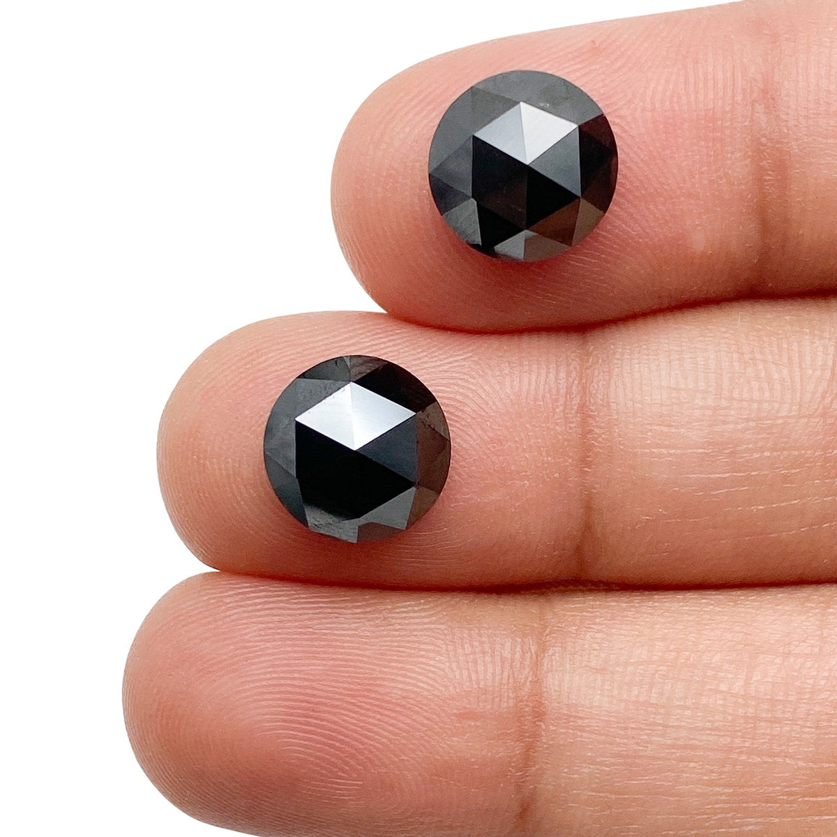 4.96cttw | Black Round Shape Rose Cut Diamond Matched Pair-Modern Rustic Diamond