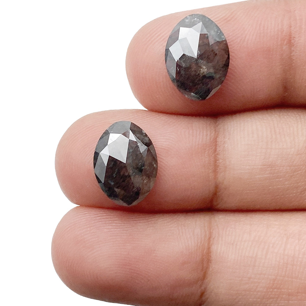 4.96cttw | Salt & Pepper Oval Shape Rose Cut Diamond Matched Pair - Modern Rustic Diamond