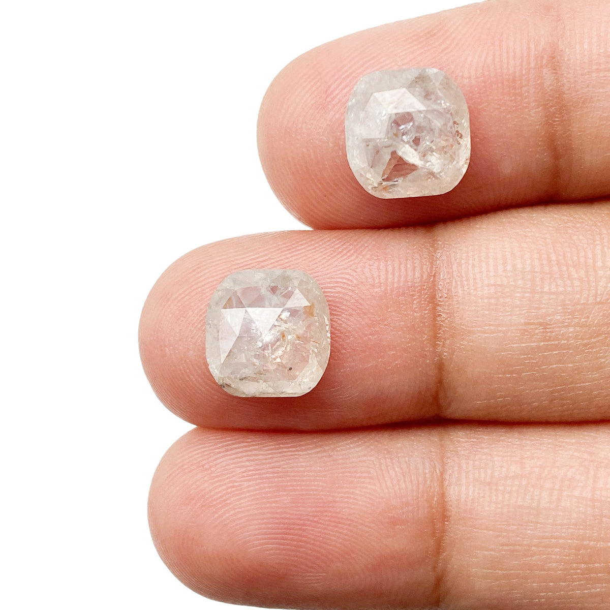 4.98cttw | Salt & Pepper Cushion Shape Rose Cut Diamond Matched Pair - Modern Rustic Diamond