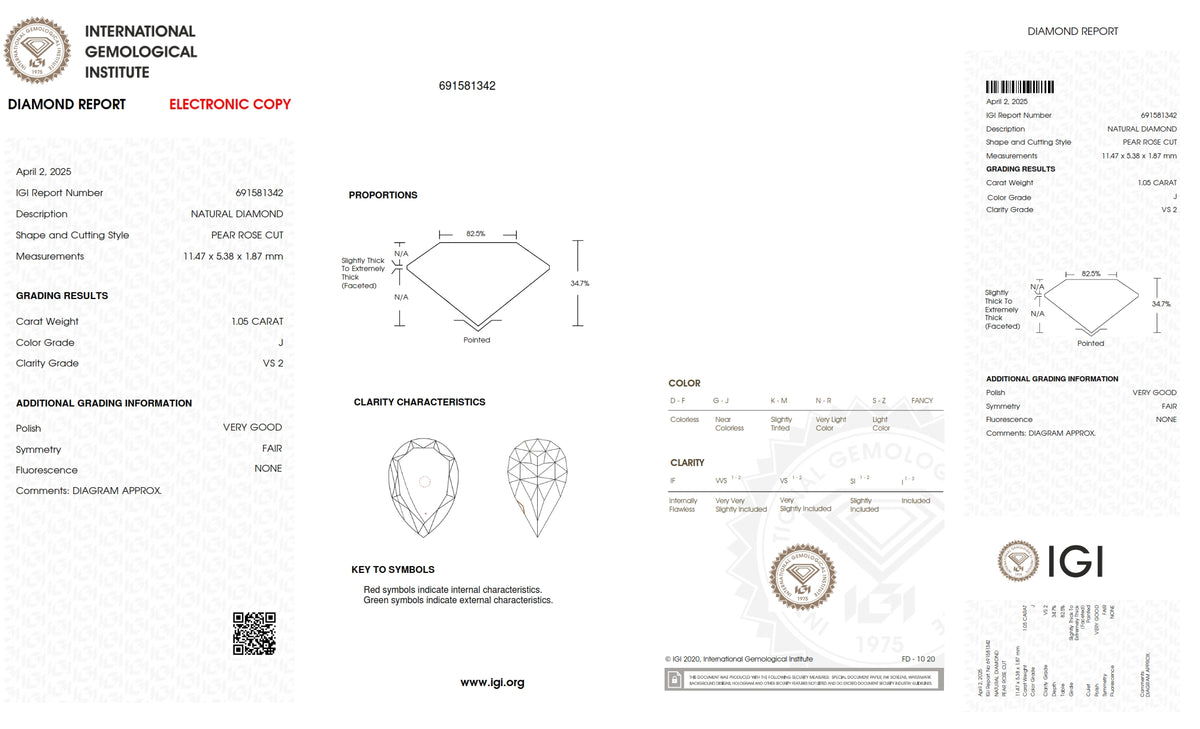 1.05ct | J/VS2 Pear Shape Rose Cut Diamond (IGI) - Modern Rustic Diamond