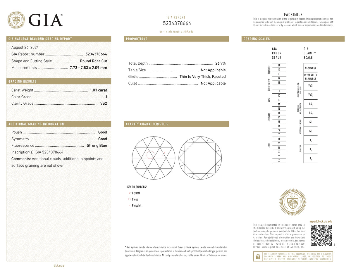 1.03ct | J/VS2 Round Shape Rose Cut Diamond (GIA) - Modern Rustic Diamond