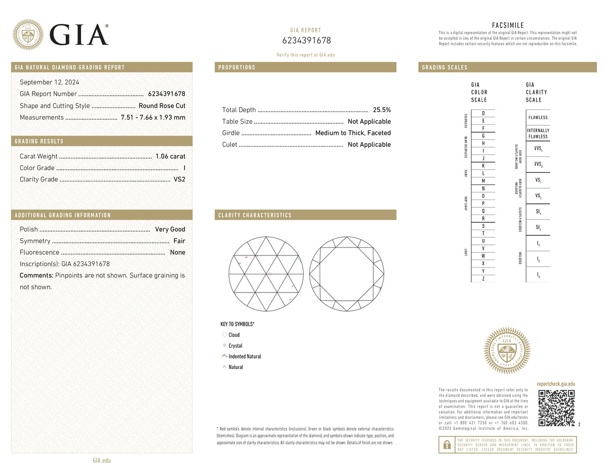 1.06ct | I/VS2 Round Shape Rose Cut Diamond (GIA) - Modern Rustic Diamond
