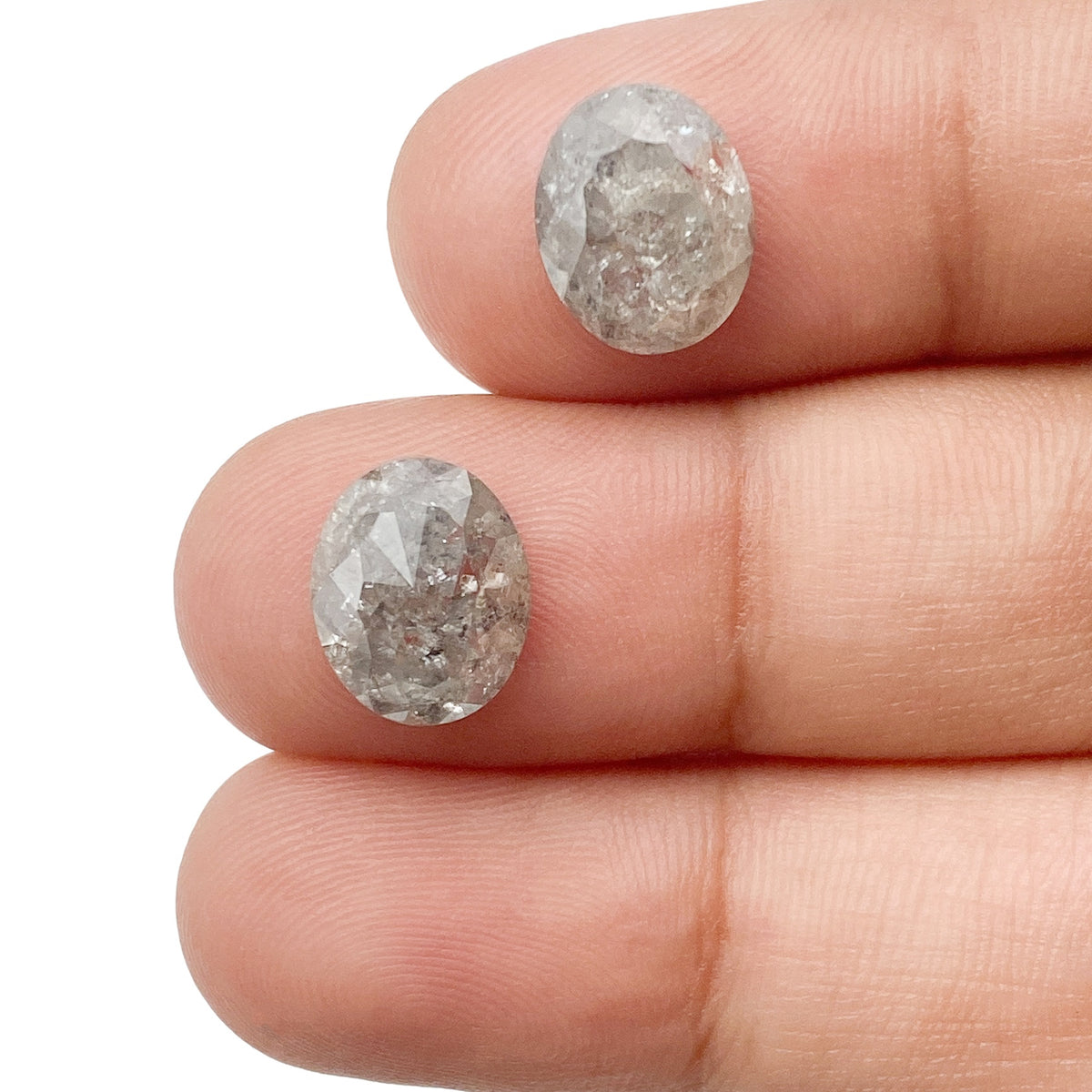 5.06cttw | Rustic Oval Shape Rose Cut Diamond Matched Pair - Modern Rustic Diamond