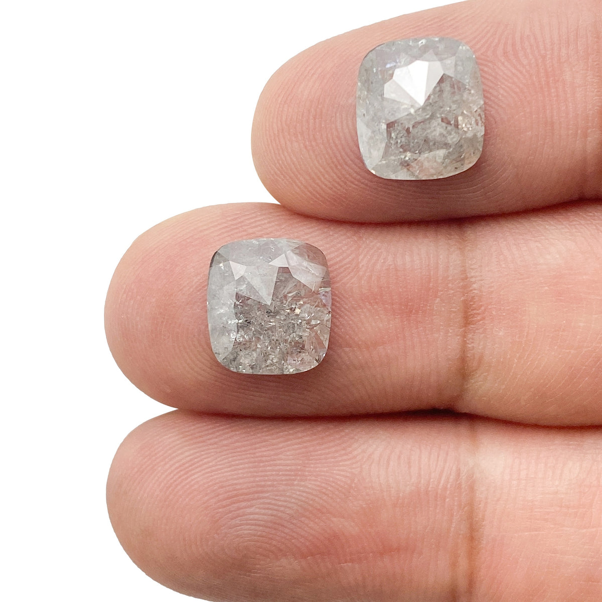 5.07cttw | Salt & Pepper Cushion Shape Rose Cut Diamond Matched Pair - Modern Rustic Diamond