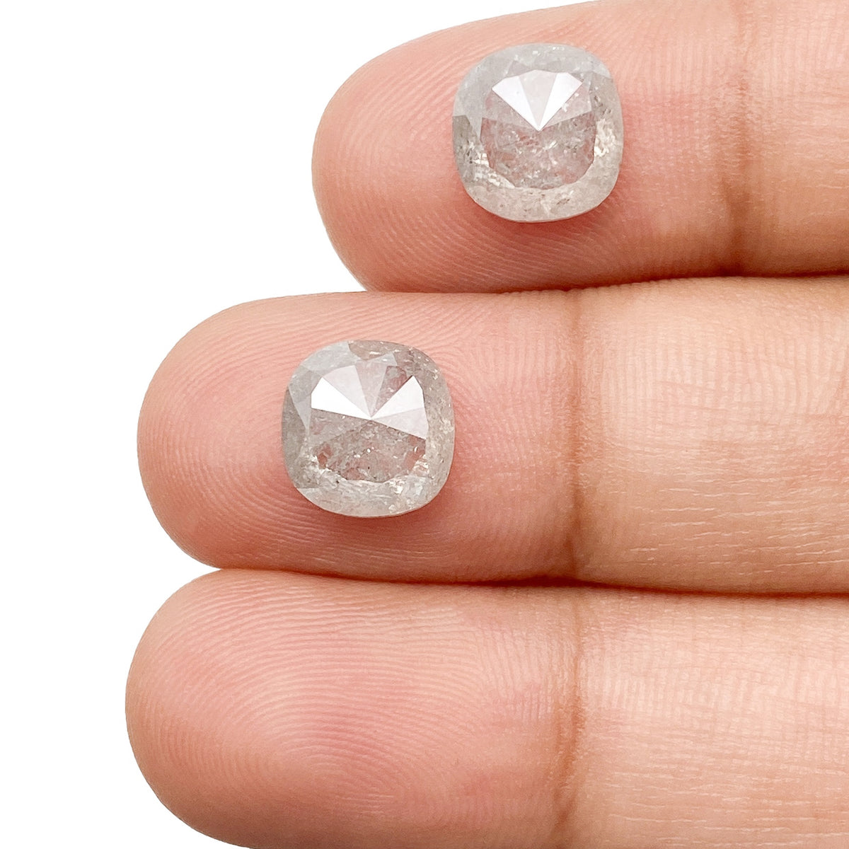 5.07cttw | Rustic Cushion Shape Rose Cut Diamond Matched Pair - Modern Rustic Diamond