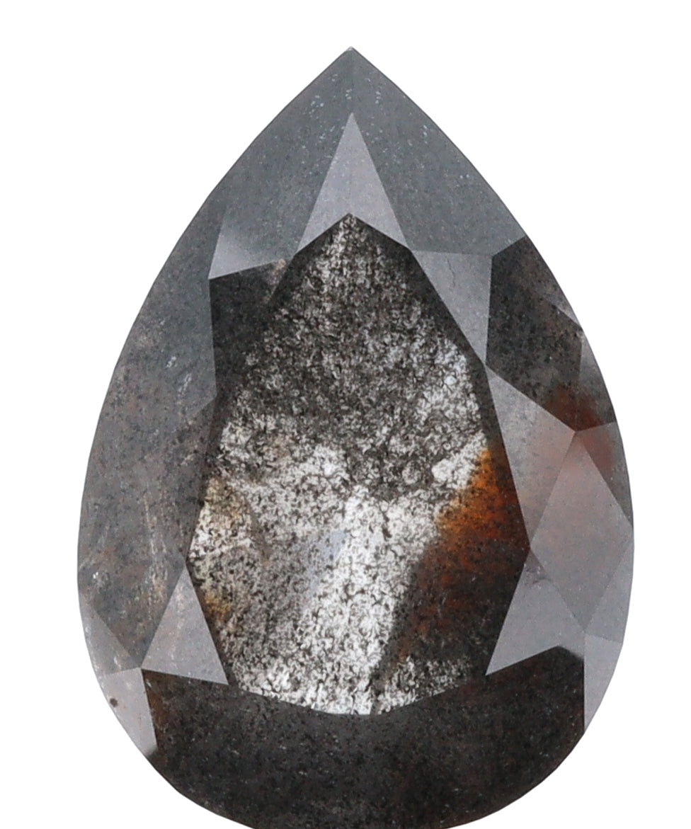 3.92ct | Salt & Pepper Pear Shape Rose Cut Diamond - Modern Rustic Diamond