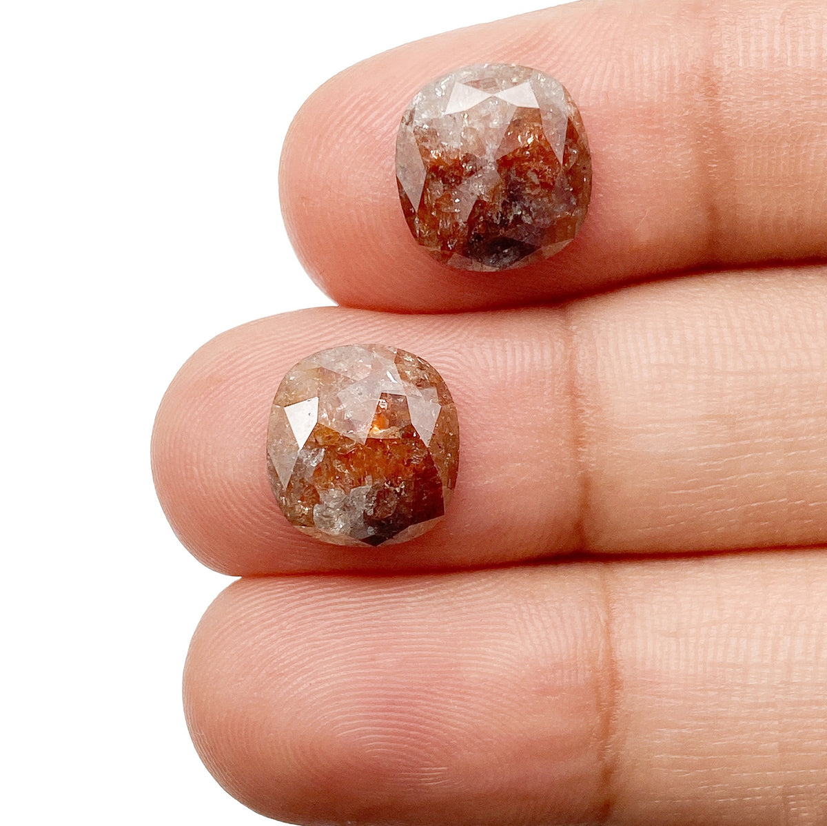 5.15cttw | Salt & Pepper Cushion Shape Rose Cut Diamond Matched Pair - Modern Rustic Diamond