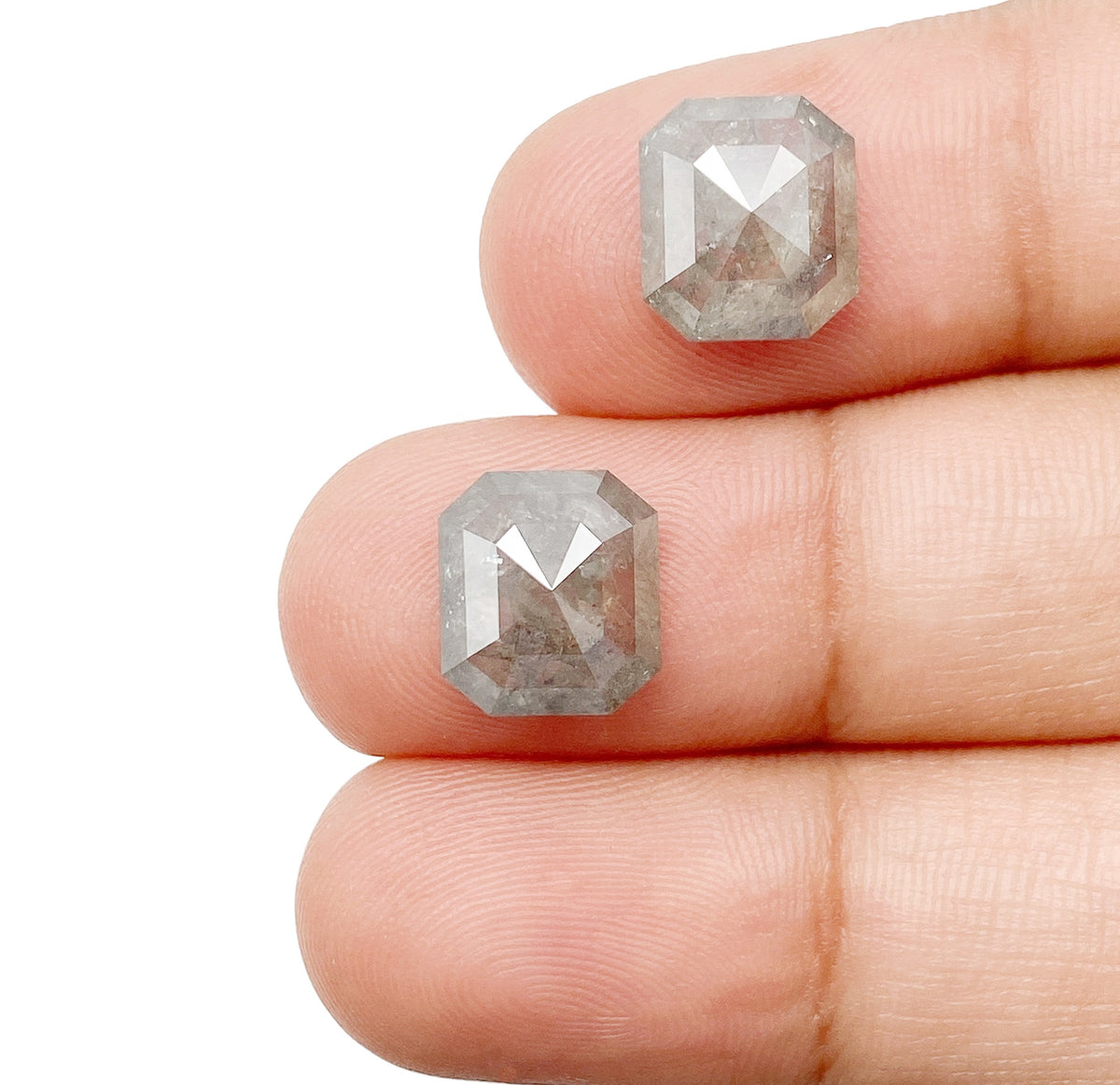 5.17cttw | Salt & Pepper Octagonal Shape Rose Cut Diamond Matched Pair - Modern Rustic Diamond