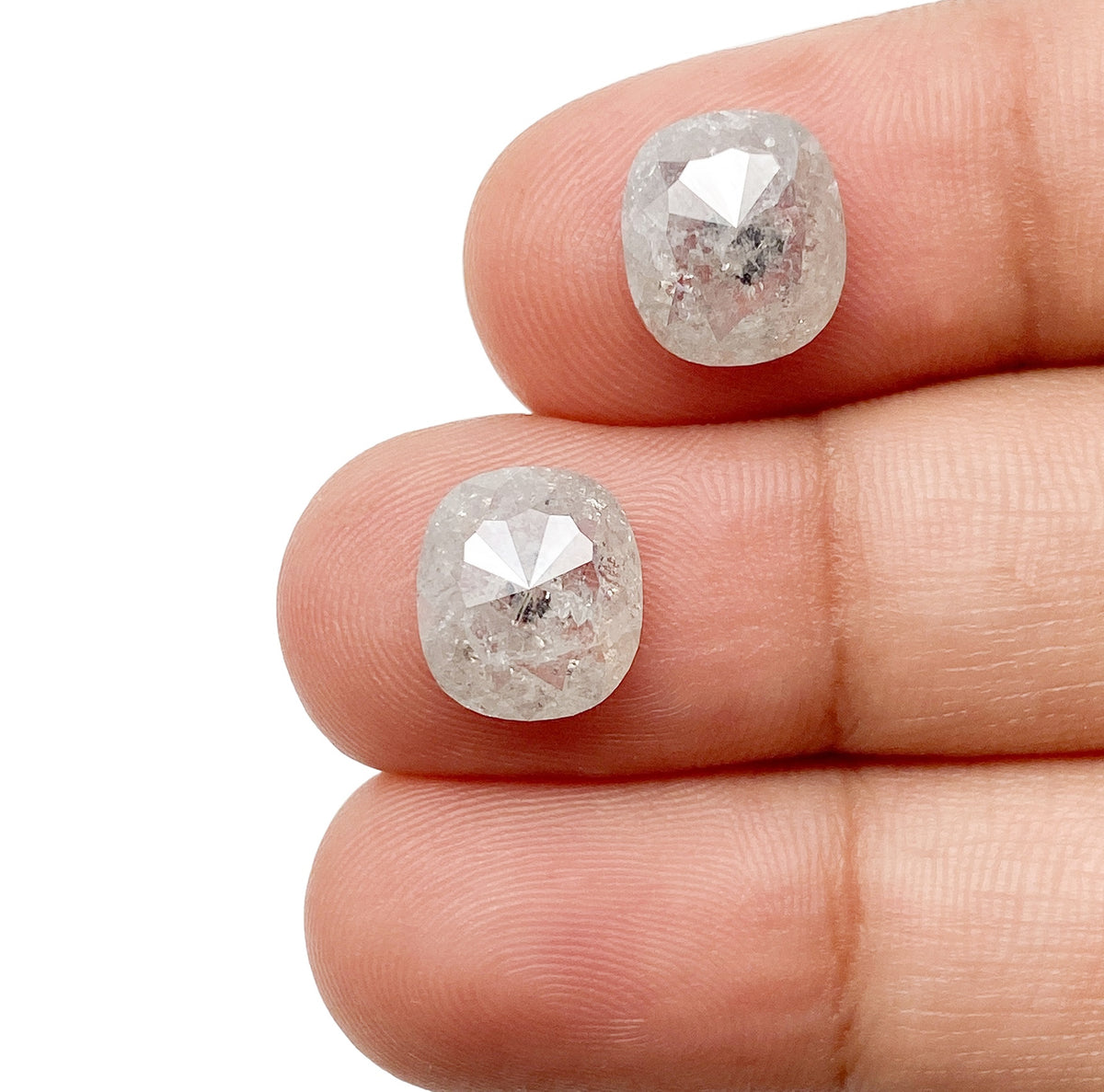 5.19cttw | Salt & Pepper Cushion Shape Rose Cut Diamond Matched Pair - Modern Rustic Diamond