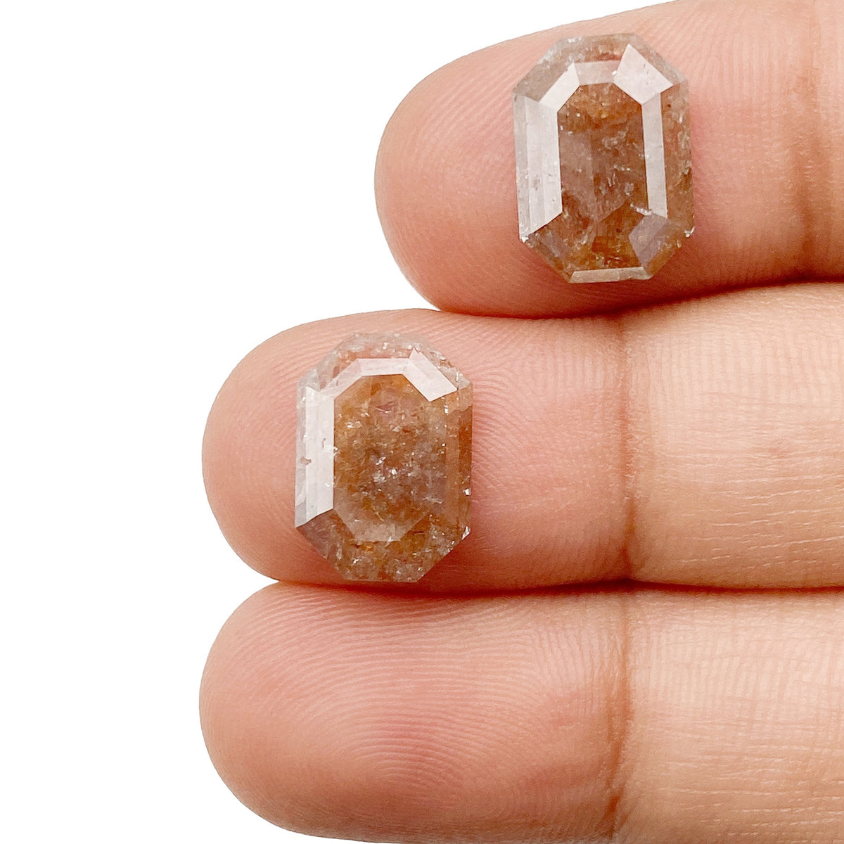 5.22cttw | Salt & Pepper Emerald Shape Rose Cut Diamond Matched Pair - Modern Rustic Diamond