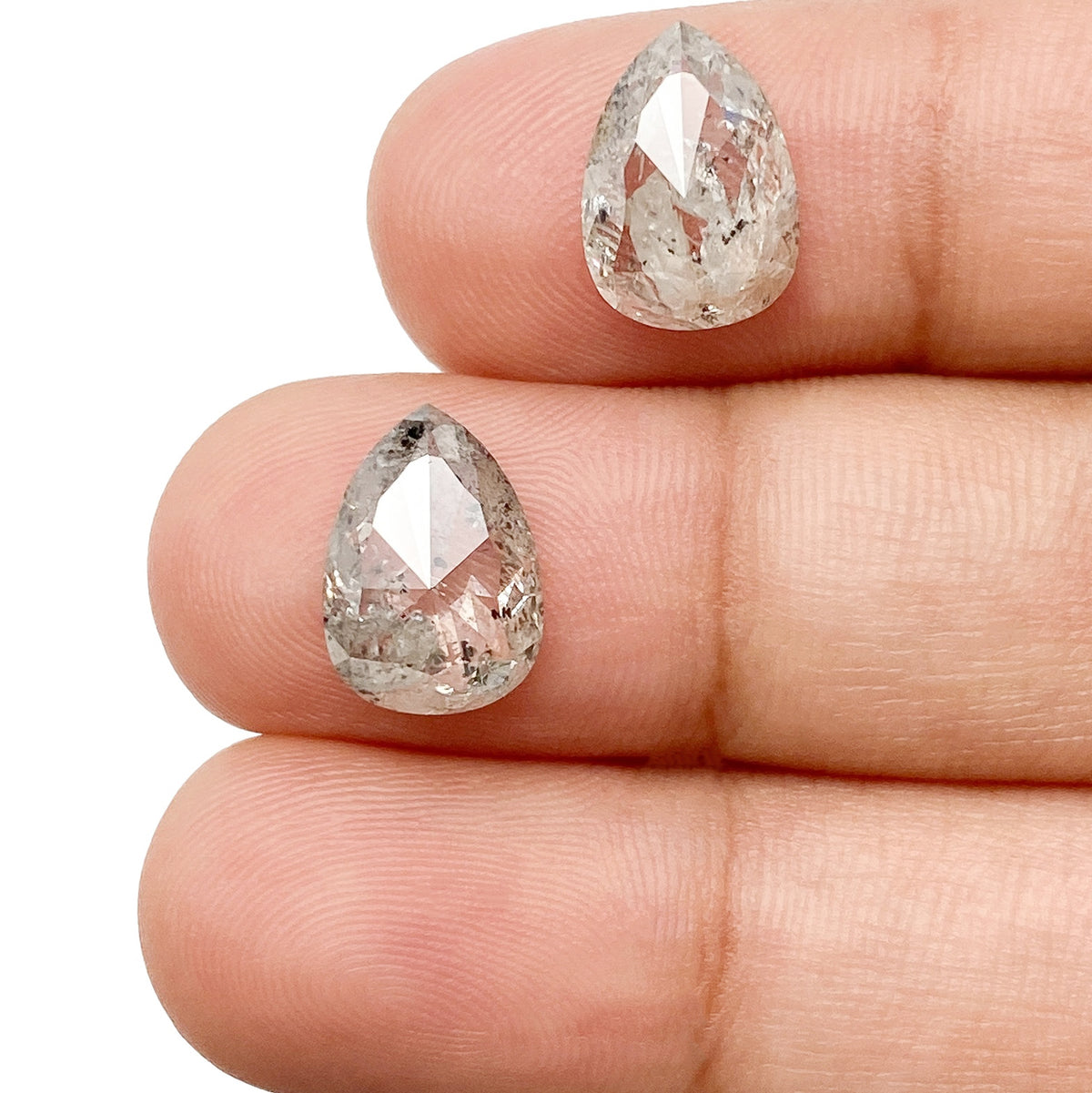 5.39cttw | Rustic Pear Shape Rose Cut Diamond Matched Pair - Modern Rustic Diamond