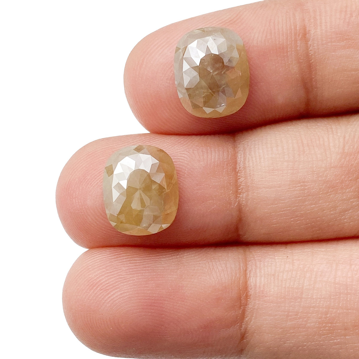 5.44cttw | Salt & Pepper Cushion Shape Rose Cut Diamond Matched Pair - Modern Rustic Diamond