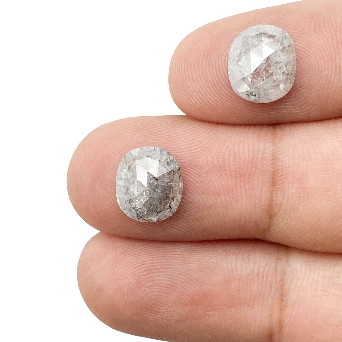 5.53cttw | Salt & Pepper Cushion Shape Rose Cut Diamond Matched Pair - Modern Rustic Diamond