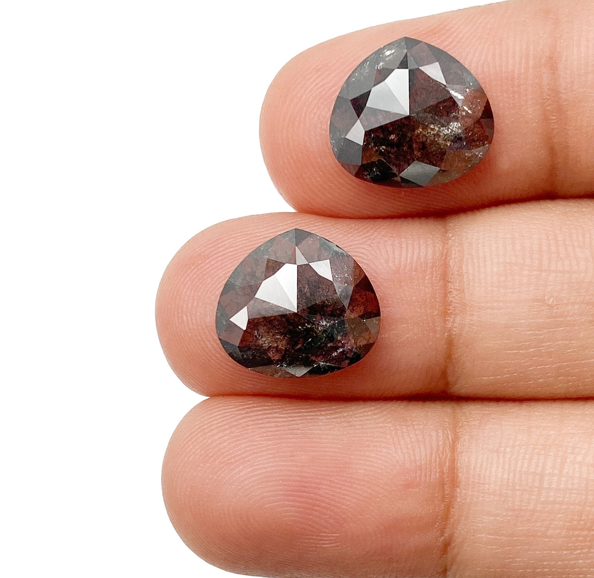 5.60cttw | Salt & Pepper Pear Shape Rose Cut Diamond Matched Pair - Modern Rustic Diamond