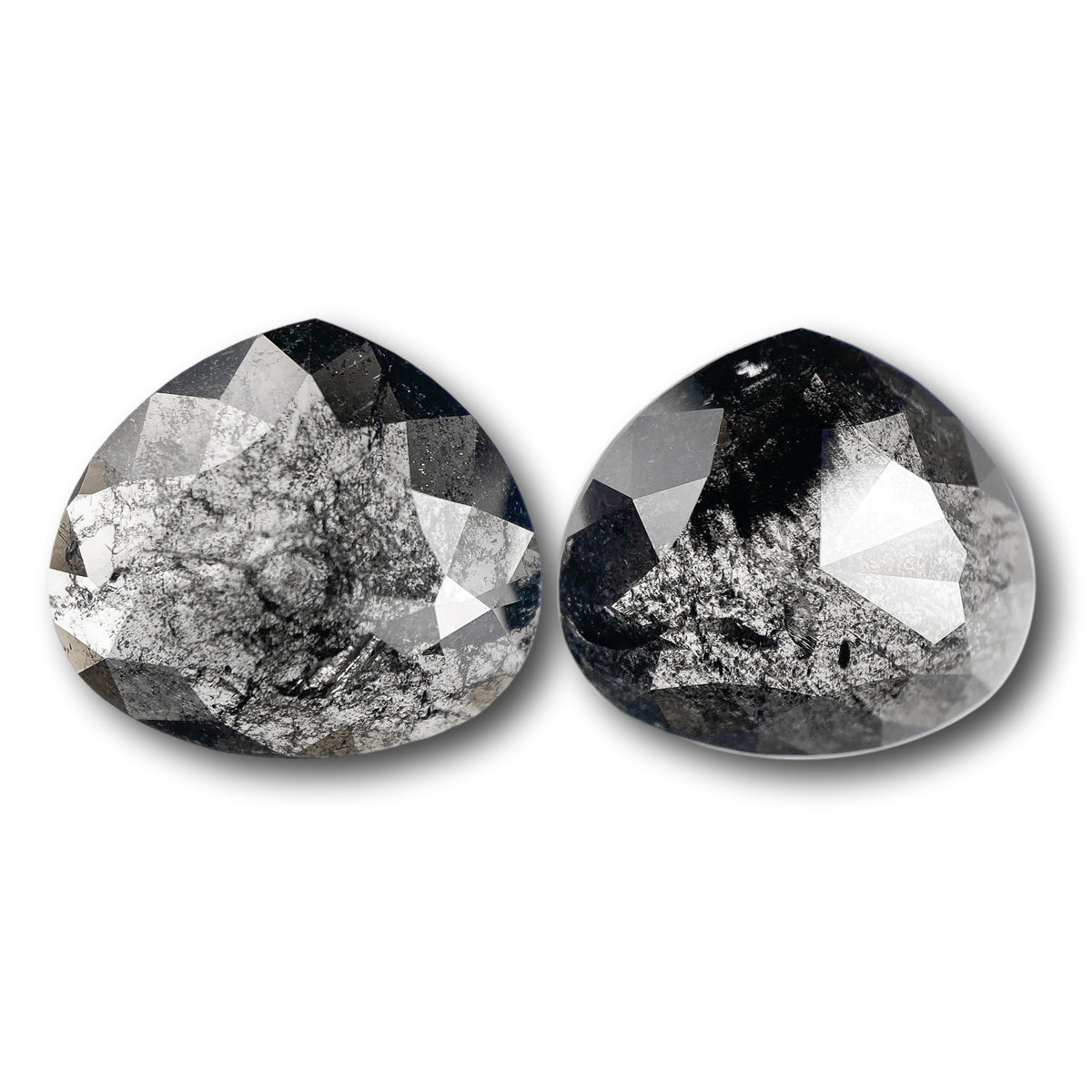5.60cttw | Salt & Pepper Pear Shape Rose Cut Diamond Matched Pair - Modern Rustic Diamond
