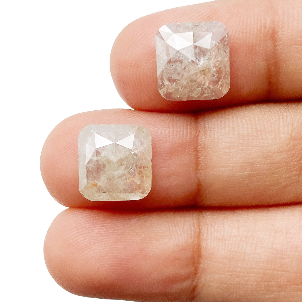 5.63cttw | Salt & Pepper Cushion Shape Rose Cut Diamond Matched Pair - Modern Rustic Diamond
