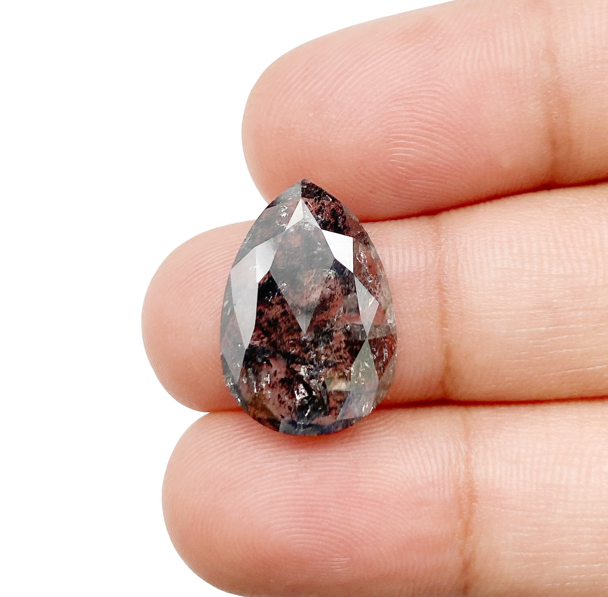 5.67ct | Salt & Pepper Pear Shape Rose Cut Diamond - Modern Rustic Diamond