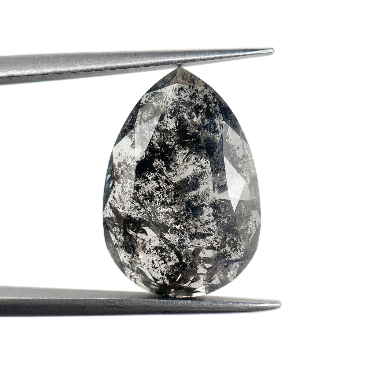 5.67ct | Salt & Pepper Pear Shape Rose Cut Diamond - Modern Rustic Diamond