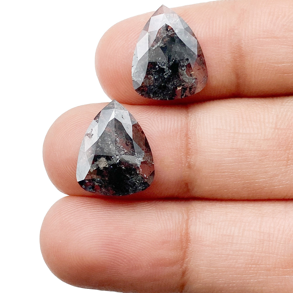 5.70cttw | Salt & Pepper Pear Shape Rose Cut Diamond Matched Pair - Modern Rustic Diamond
