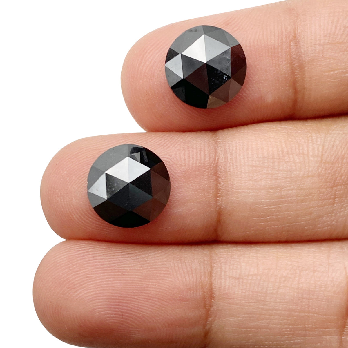 5.73cttw | Black Round Shape Rose Cut Diamond Matched Pair-Modern Rustic Diamond