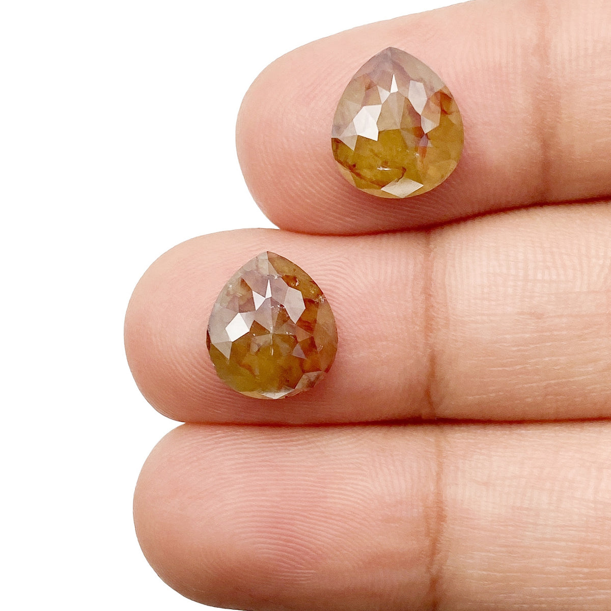 5.76cttw | Salt & Pepper Pear Shape Rose Cut Diamond Matched Pair - Modern Rustic Diamond