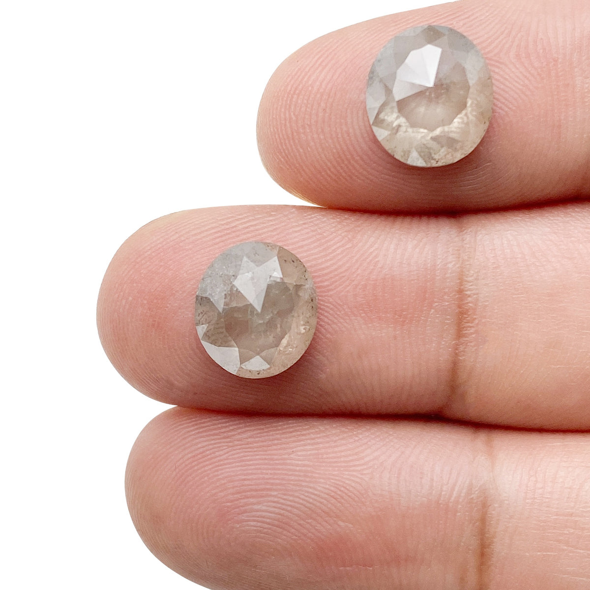 5.83cttw | Salt & Pepper Oval Shape Rose Cut Diamond Matched Pair - Modern Rustic Diamond