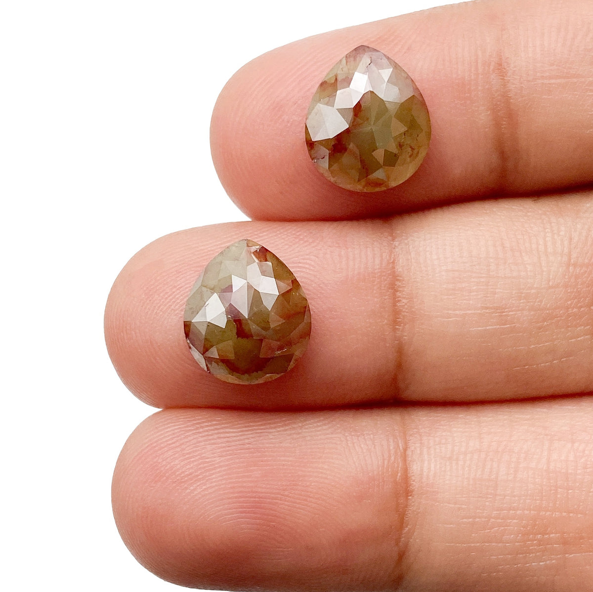 5.86cttw | Salt & Pepper Pear Shape Rose Cut Diamond Matched Pair - Modern Rustic Diamond