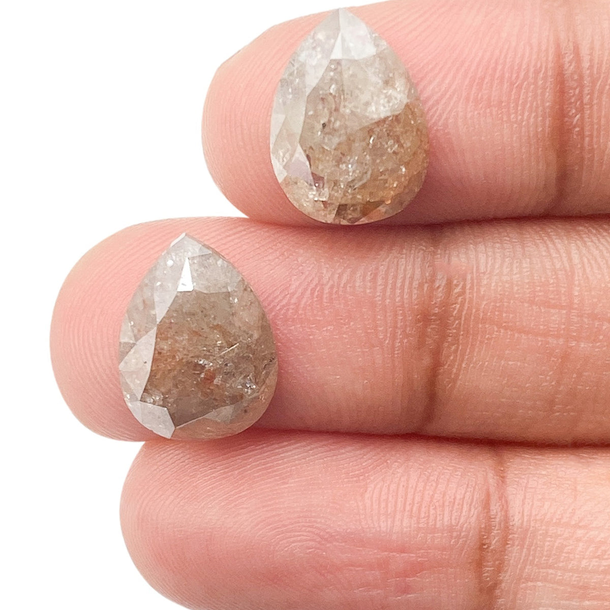 5.92cttw | Salt & Pepper Pear Shape Rose Cut Diamond Matched Pair - Modern Rustic Diamond