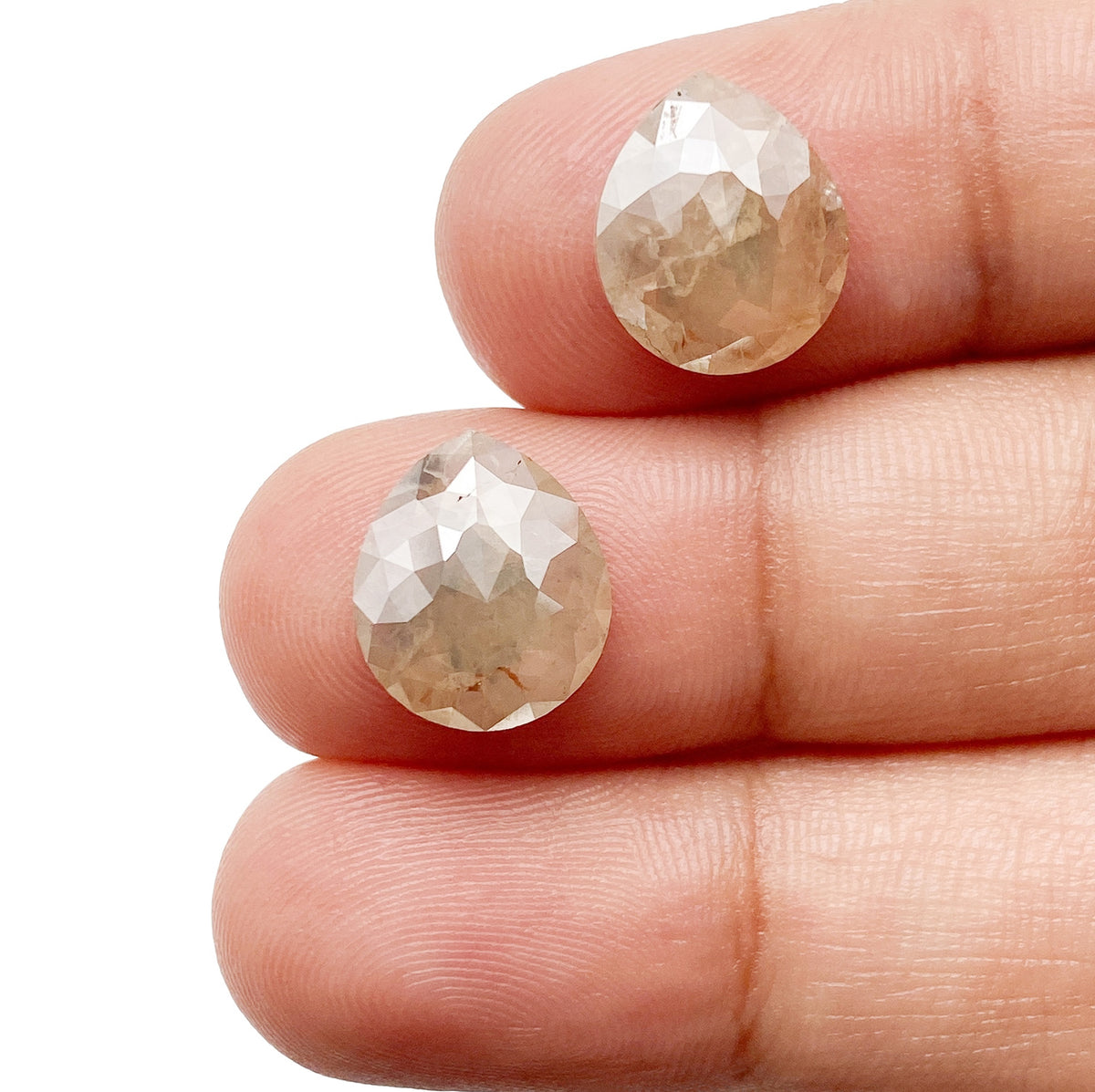 5.94cttw | Salt & Pepper Pear Shape Rose Cut Diamond Matched Pair - Modern Rustic Diamond