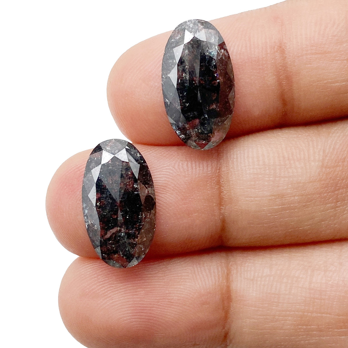 5.98cttw | Salt & Pepper Oval Shape Rose Cut Diamond Matched Pair - Modern Rustic Diamond