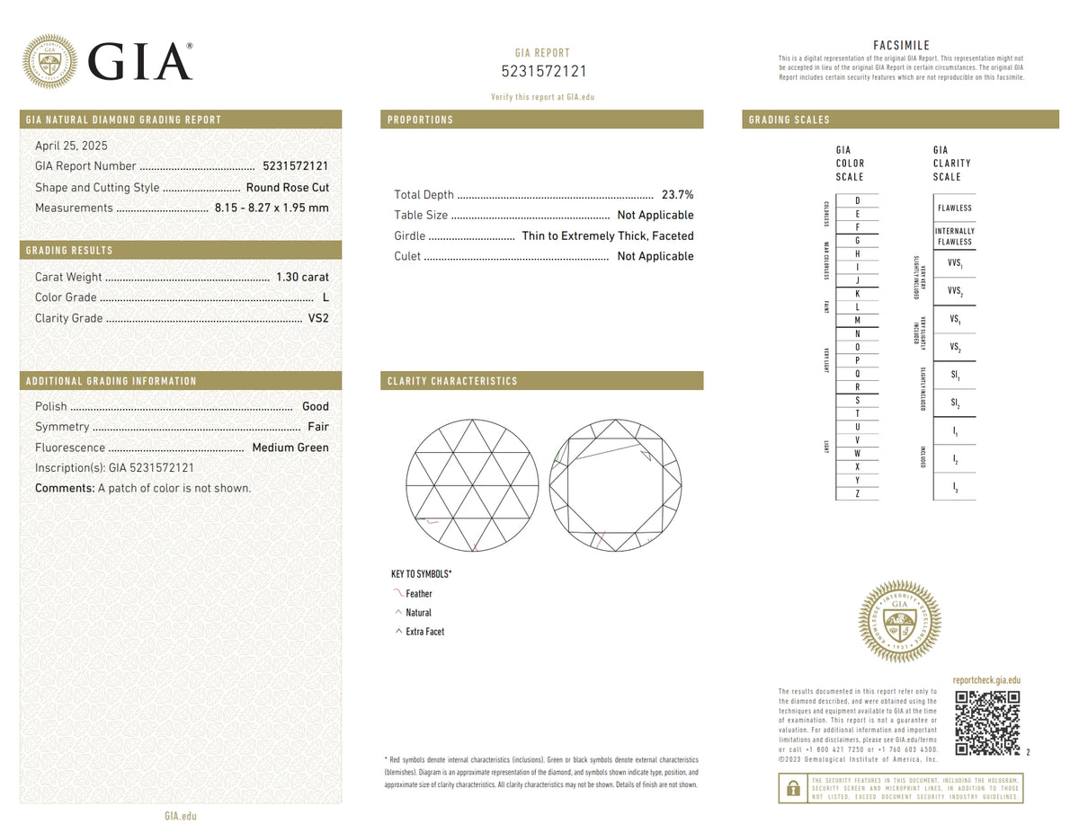 1.30ct | L/VS2 Round Shape Rose Cut Diamond (GIA) - Modern Rustic Diamond