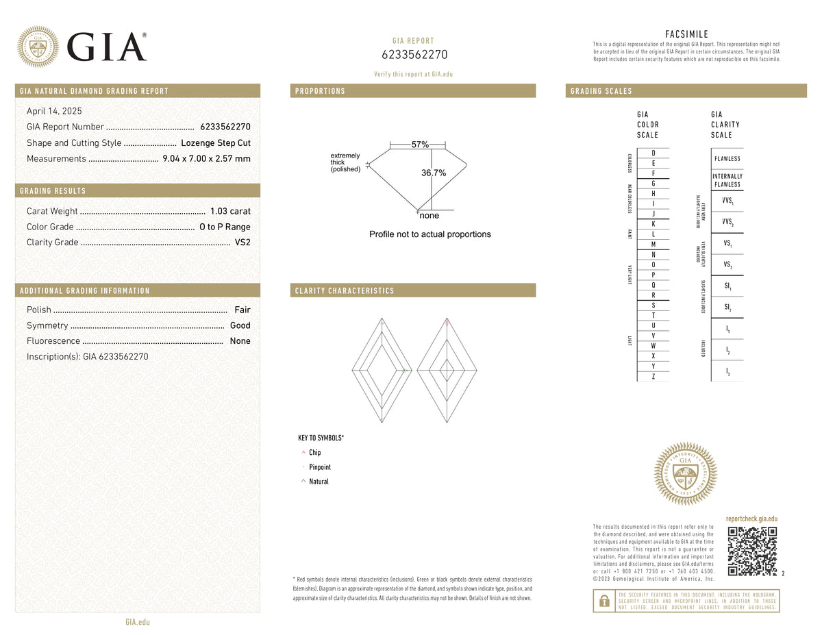 1.03ct | O-P/VS2 Lozenge Shape Step Cut Diamond (GIA) - Modern Rustic Diamond