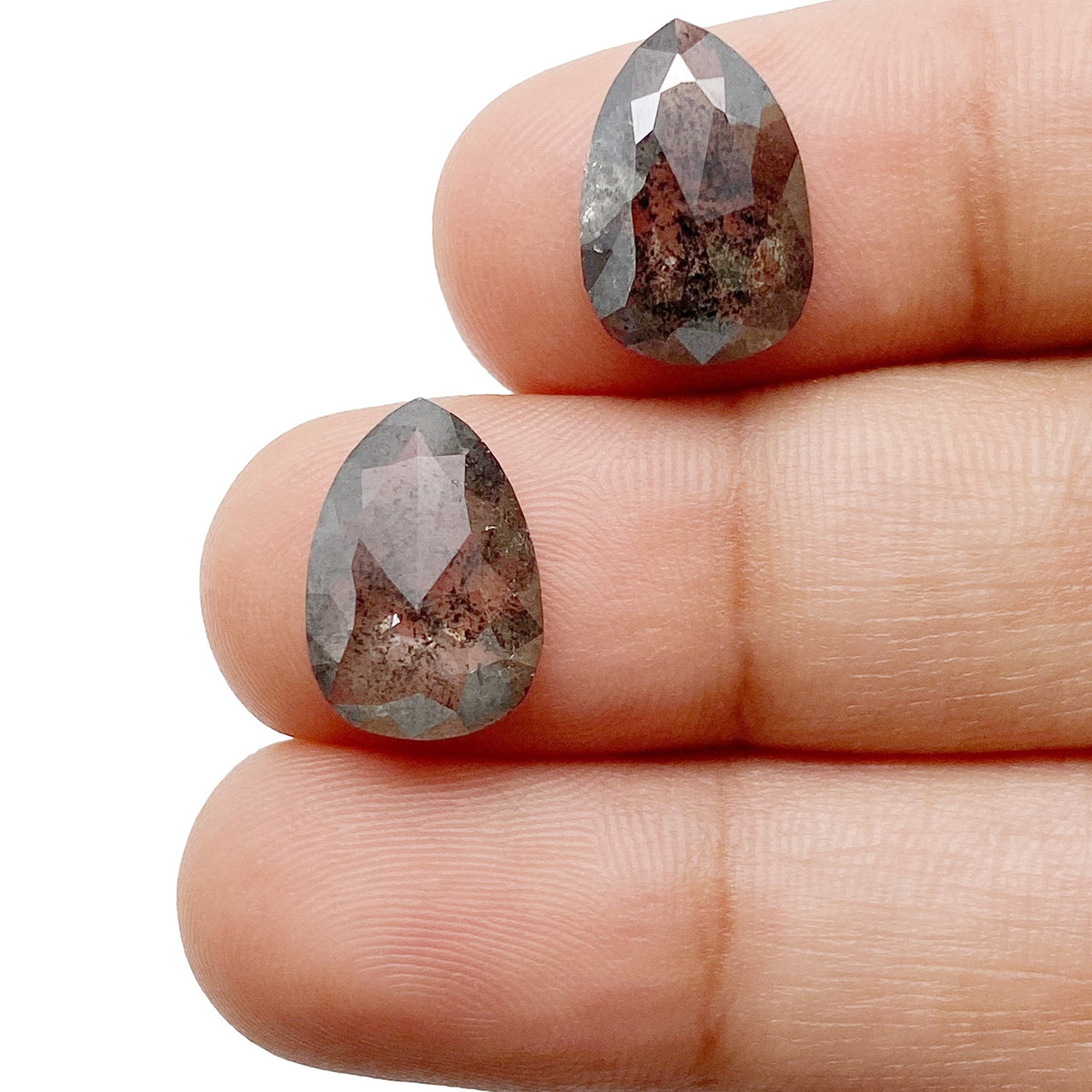 6.07cttw | Salt & Pepper Pear Shape Rose Cut Diamond Matched Pair - Modern Rustic Diamond