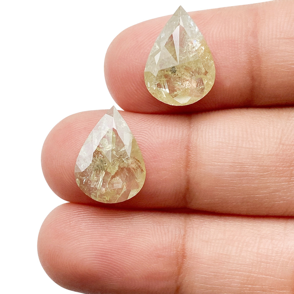 6.12cttw | Salt & Pepper Pear Shape Rose Cut Diamond Matched Pair - Modern Rustic Diamond